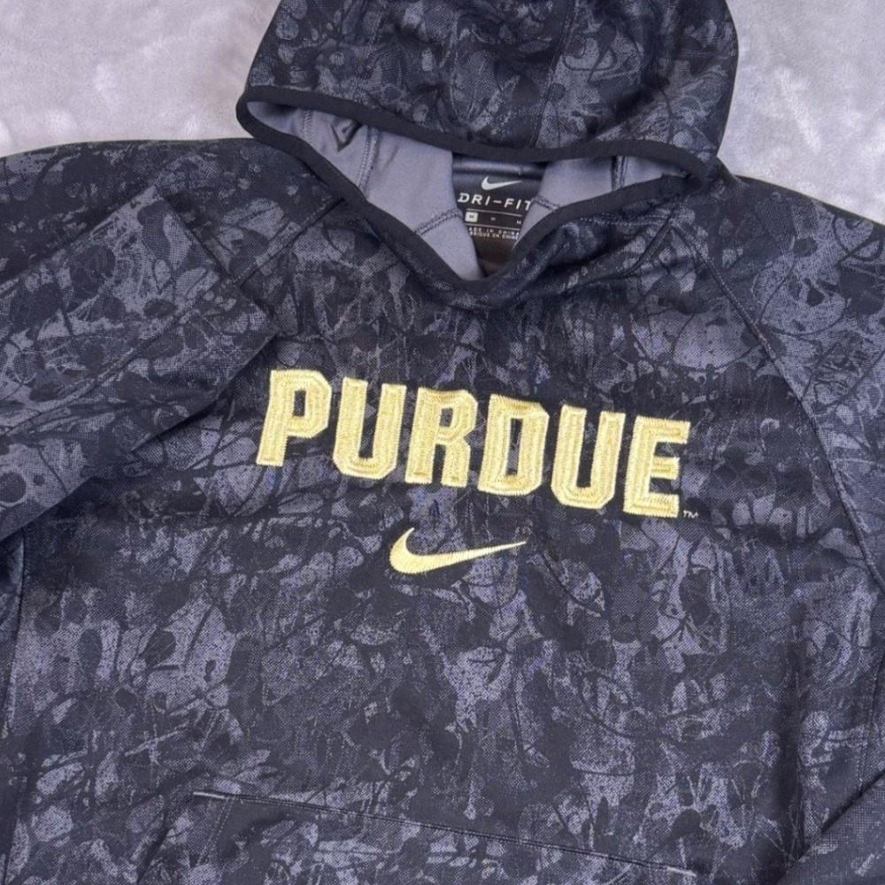 Nike Purdue Boilermakers Dri-FIT Hoodie Black Camo Pullover NCAA Gold Logo Med